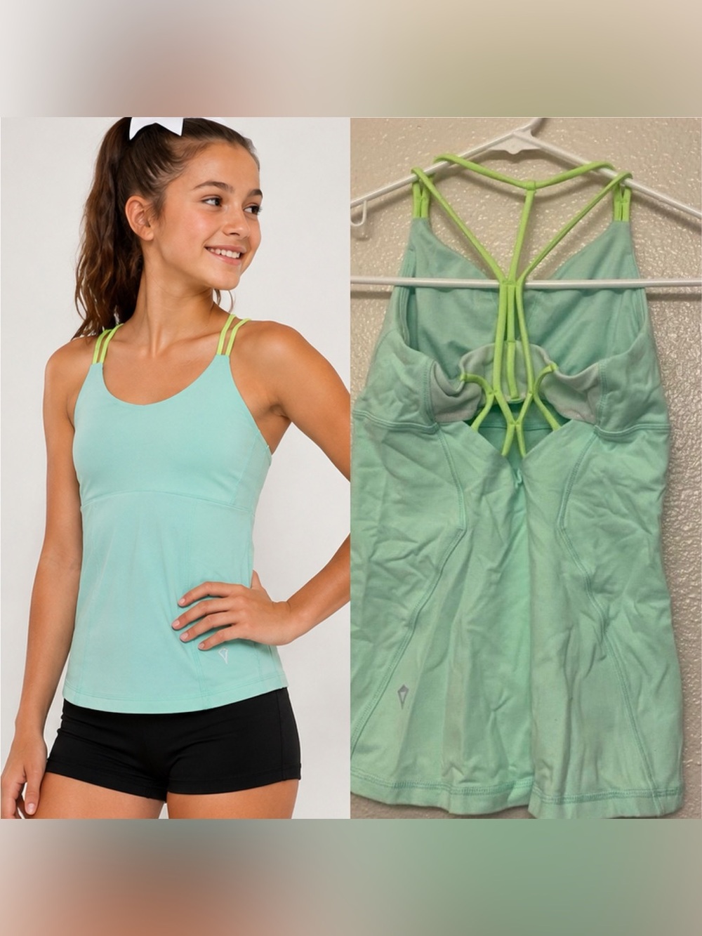 Ivivva Lululemon Girl 10 Mint Open Back Strappy Dance Gymnastics Cheer Yoga Tank